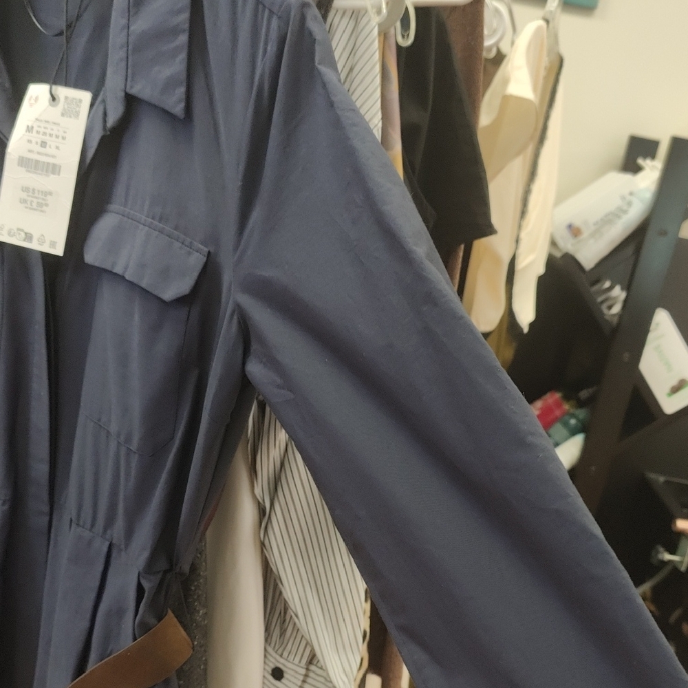 Navy Shirt Dress with Brown Belt - Picture 4 of 6